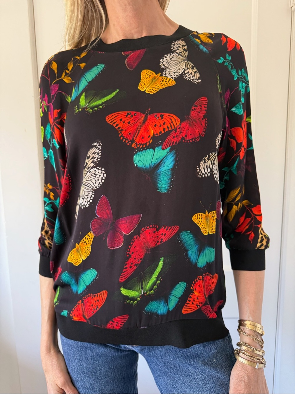 Alice + Olivia - ‘Calvin’ Mixed Print Raglan Sleeve Sweatshirt